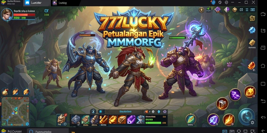 Screenshot gameplay 777LUCKY yang menunjukkan pertempuran epik di dunia MMORPG.