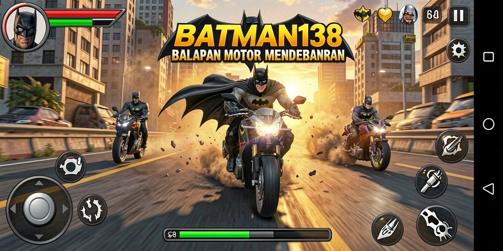 Screenshot utama BATMAN138 menampilkan aksi balapan motor yang intens.