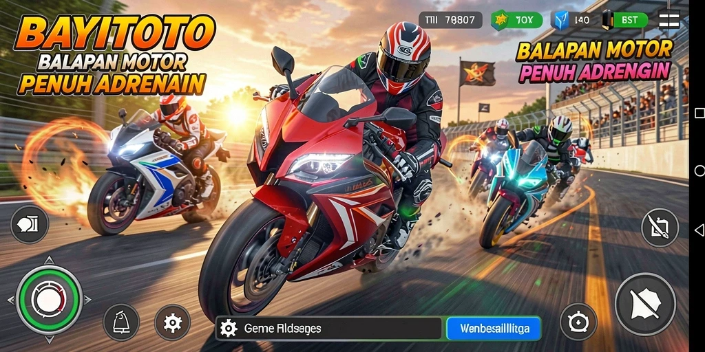 Tampilan gameplay motor balap yang mendebarkan dan realistis.