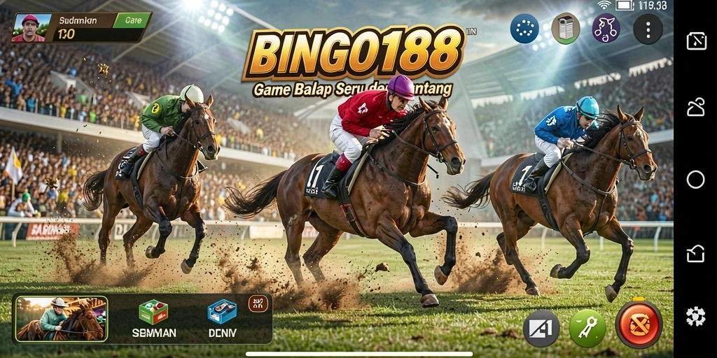 Tampilan gameplay seru BINGO188 saat balapan di trek.