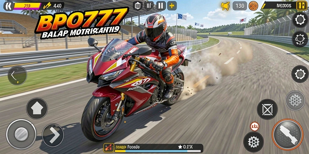 Tampilan gameplay menegangkan dari BPO777 saat balapan motor.
