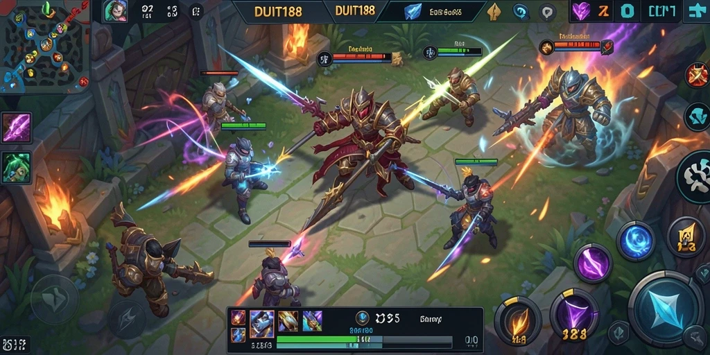 Tampilan gameplay seru dari DUIT188 saat bertempur di arena MOBA.